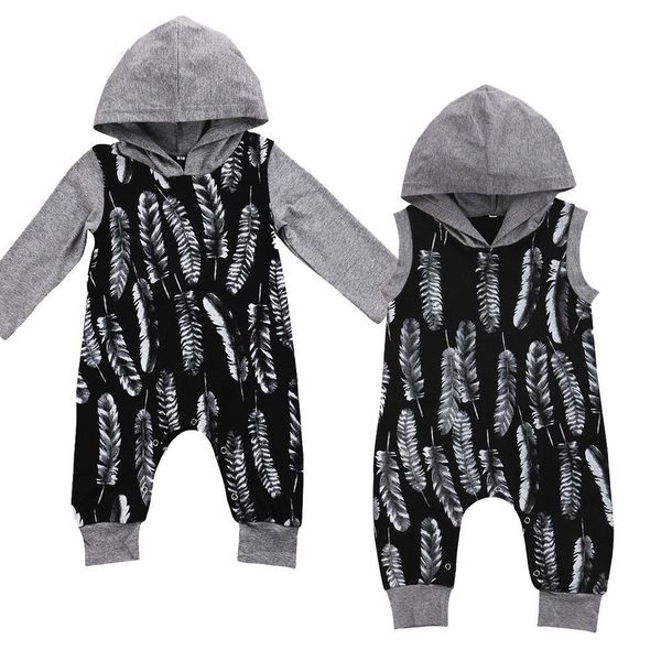 

toddler baby boy clothes feather hooded rompers gray and black jumpsuit playsuit outfit boys clothes newborn kids boys clothing 0-24m, Blue