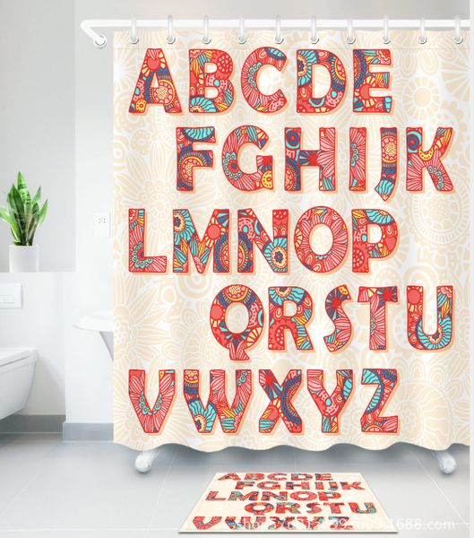 

child's cartoon alphabet pattern 3d print custom waterproof bathroom modern shower curtain polyester fabric bathroom curtain door mat s
