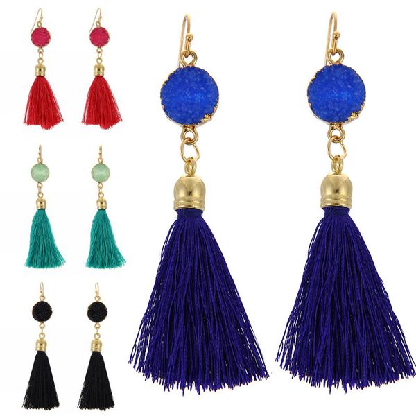 

women girls vintage styles resin tassel dangle earrings bohemia fashion ear stud jewelry 4 colors simple support fba drop shipping g600q, Silver
