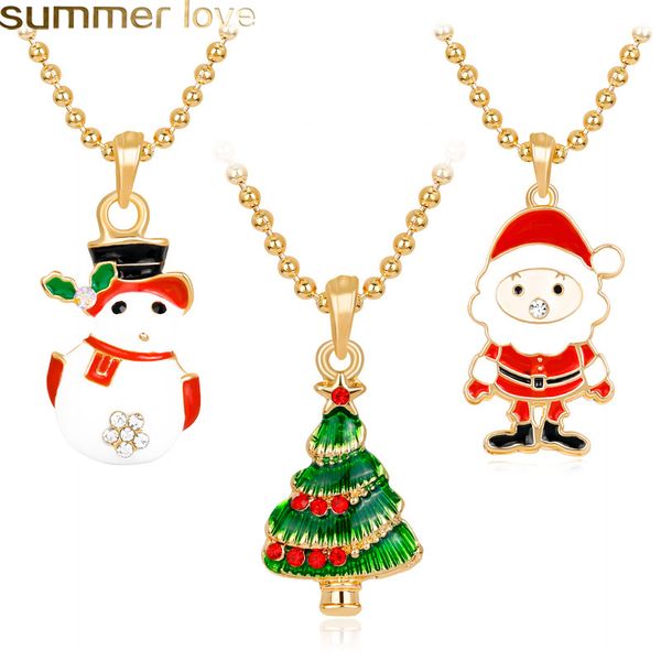 

christmas necklace christmas tree rhinestone enamel necklace for women kids white snowman santa claus charms gold color christmas gift whol, Silver