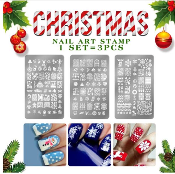 Natale Festeggia disegni Nail Art Stamping Piatti Fiori Modelli Polacco Rettangolo Timbro stencil Decorazioni artistiche Naill
