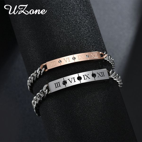 

uzone lover cuff bracelet stainless steel rose gold color roman numerals bracelet for man and woman gift, Golden;silver