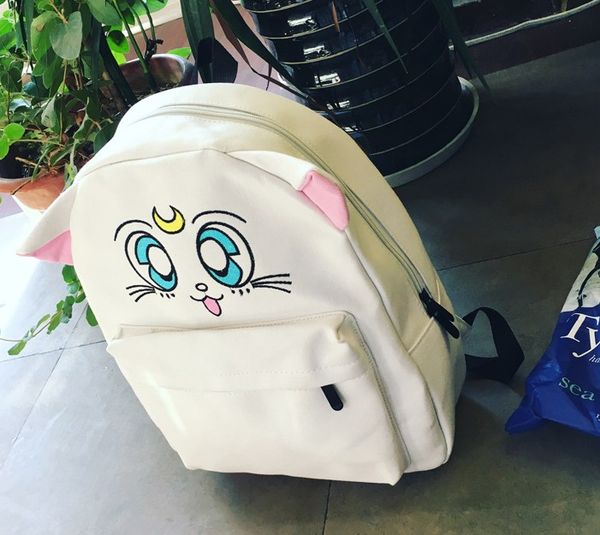 

high-capacity. children's bags. cute cartoon double shoulder bag. knapsack. black canvas bag. cartoon cat. backpack. casual fashion bag