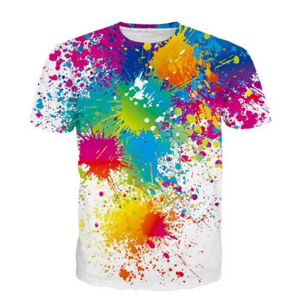 

casual 3d mens/womens dx014 style paint summer splatter print t-shirt rainbow wholesale-fashion funny paebn, Black