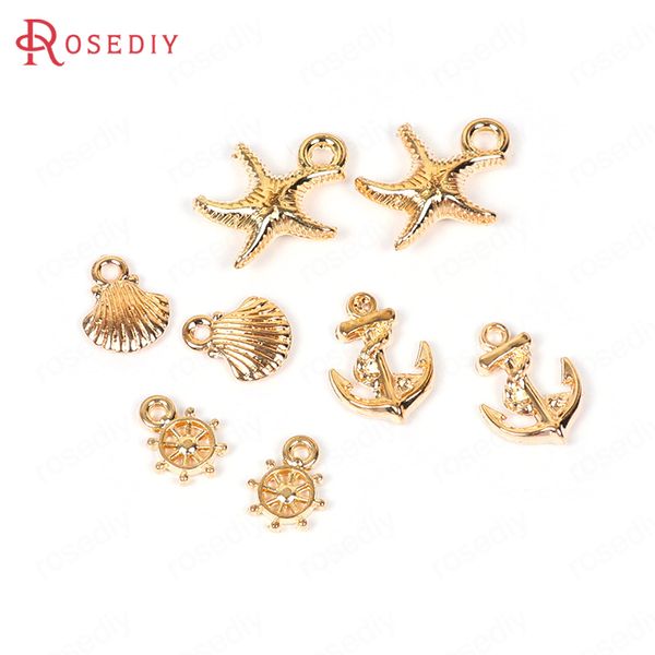 

20pcs gold color plated alloy starfish shell rudder anchor earring hair jewelry charms pendants diy jewelry findings accessories, Bronze;silver
