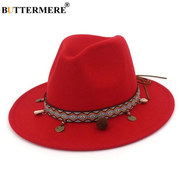 

buttermere красный fedoras шляпы для женщин этнический стиль шерсть фетровая шляпа женский широкими полями случайные дамы осень праздник джа, Blue;gray