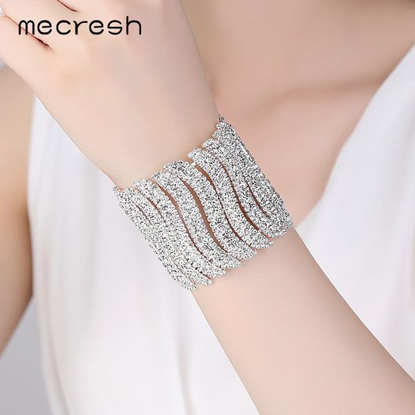 

mecresh fashion wave bangles for women silver color rhinestone bridal wedding bracelets & bangles christmas party jewelry msl354, Black