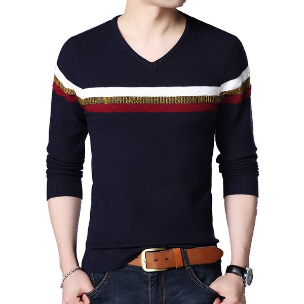 

2018 new autumn casual sweater men v-neck slim fit patchwork men sweaters cotton pullovers eslite hyun, White;black