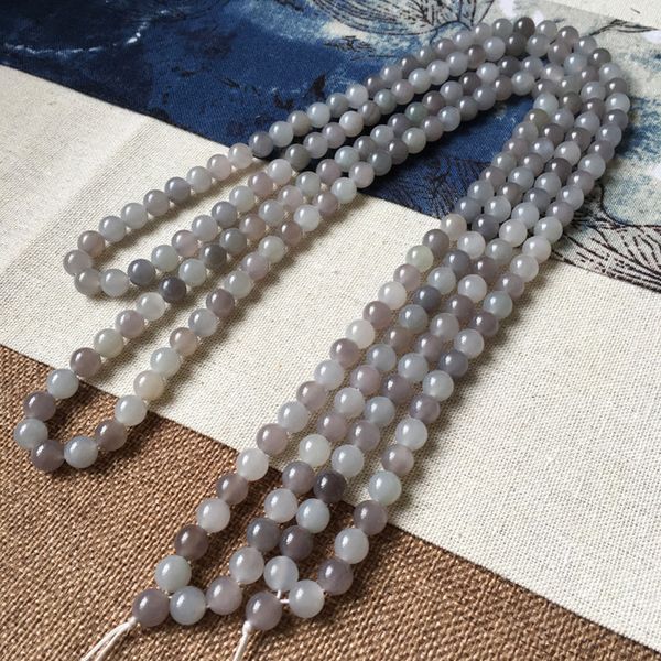 

h04#hetian jade smoke purple bead bracelet qinghai material 108 beads old material, Golden;silver