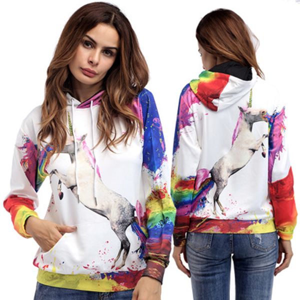 

2018 осенние и зимние модели взрыва европы и сша внешней торговли женщин с принтом единорога с длинными рукавами, свитер с капюшоном с, Black