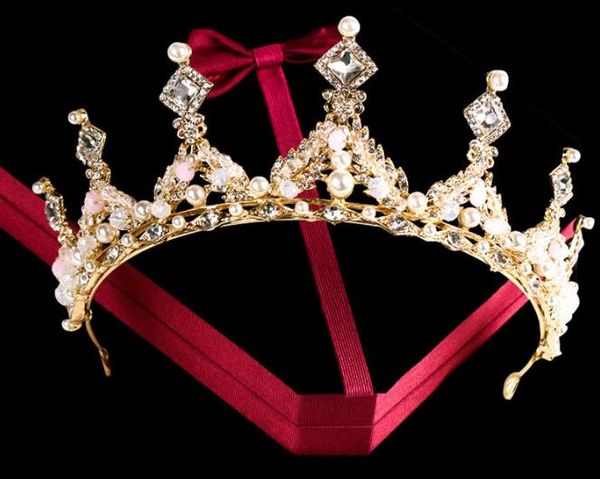

2018 korean bridal headwear, crown hoop, pearl, diamond wedding bridal crown jewelry wedding accessories, Slivery;golden