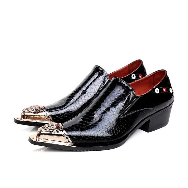 Erkek Elbise Ayakkabı Yüksek Kalite Adam Deri Ayakkabı Sivri Çelik Toe Perçinler Siyah Adam Düğün / İş / Parti Ayakkabıları, EU38-46!