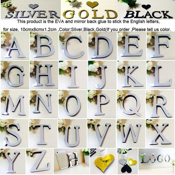 

26 letters diy 3d silver mirror wall sticker acrylic mirrored decorative stickers wall decals mirror lettering alphabet decor