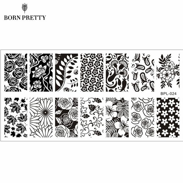 

flower theme nail art stamp template image plate rctangular stamping plates born pretty bp-l024 12.5 x 6.5cm, White