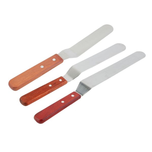 

6/8/10 inch stainless steel butter cake spatula wooden handle kitchen smoother