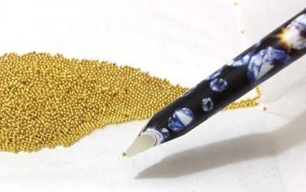 

easily picking up wax pen 3d resin rhinestones gems bead studs picker wooden dotting pencil manicure nail art tool, Silver