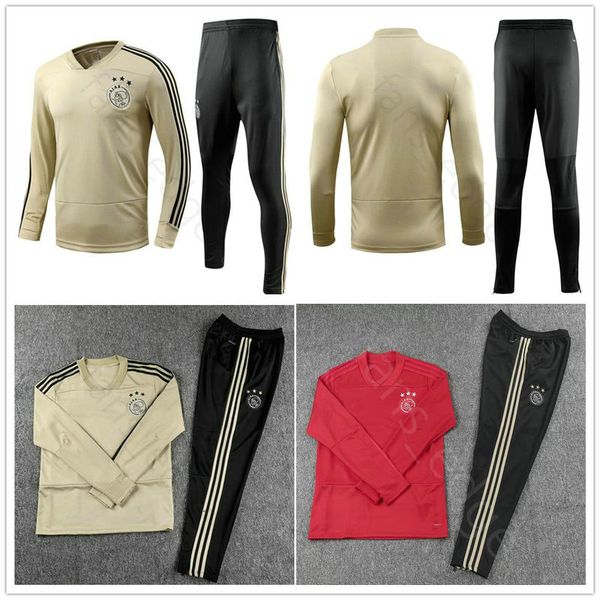 

2018 2019 Club Ajax Home Away Soccer Tracksuit Set Kit Beige Red AFC Ajax Football Jacket Training Suit Survetement Chandal Custom TADIC