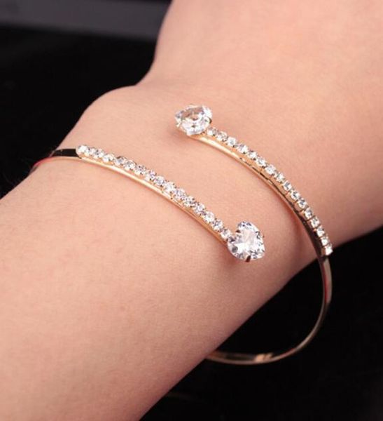 

flawless lady ornaments elegant crystal bracelet angel wings zircon love hearts bangle bracelet adjustable jewelry wristlets, Black