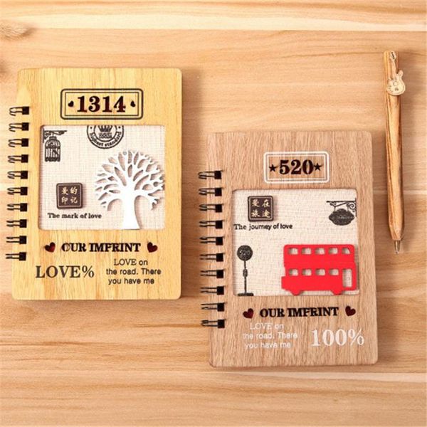 

1pc tree/bus notwith pen set wooden diary day book journal stationery wood ballpoint school supplies gifts for kids 18cm, Purple;pink
