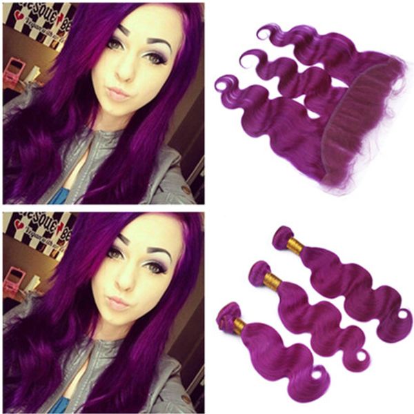 2019 Body Wave Indian Purple Human Hair Weave Bundles With Frontal