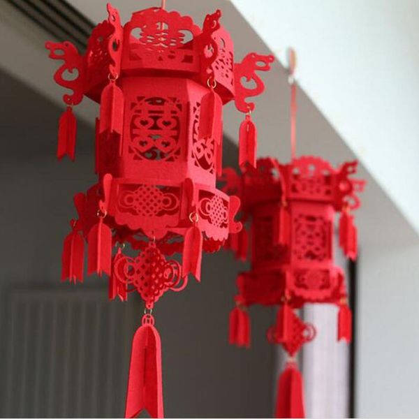 Bela Sorte Auspicioso Vermelho Duplo Felicidade Chinês Nó Borla Pendurado Lanterna Rooftop Wedding Room Decoration QW8456