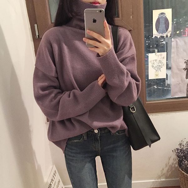 

6 colors 2018 autumn and winter korean chic style solid color turtleneck sweaters womens sweaters and pullovers (c9009, White;black