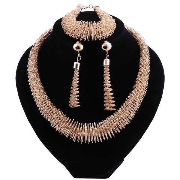 

2020 fashion africa jewelry sets women spring necklace earrings bracelet jewelry accessories nigerian bride party wedding gold, Black
