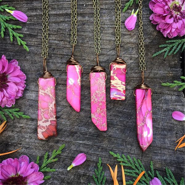 

artilady pink stone necklace long chain pendant necklace handmade jewelry gift for women, Silver