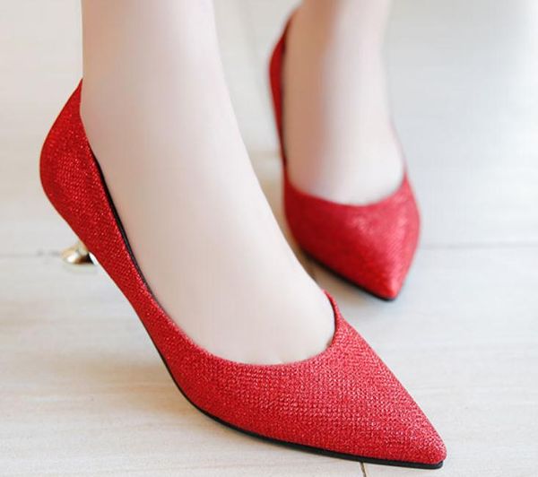 

send 2018 new style spring pointed end high heel fine heel bride's wedding shoes, Black