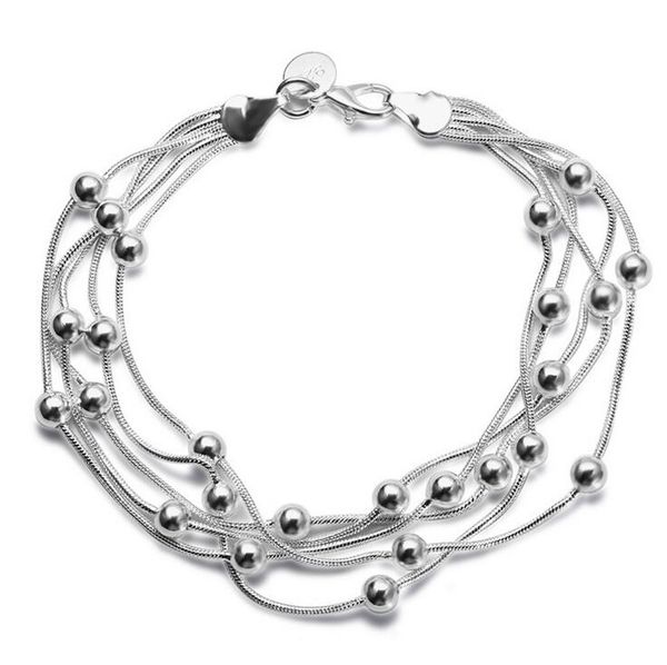 Pulseira feminina folheada a prata, pulseira multicamada com contas para meninas, belo presente, joias femininas, venda imperdível