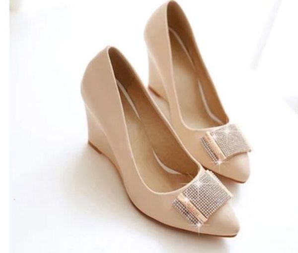 

women's shoes pointed end slope heel, Black
