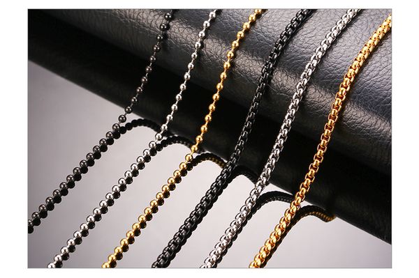 

tennis, graduated 24" men's stainless steel basic chains round box bead ball link chain necklace in black silver gold tone unisex