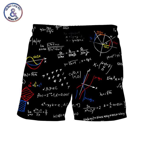 

mr.baolong 2018 new summer mens shorts geometric equation print 3d beach shorts men fashion casual loose black short pants, White;black