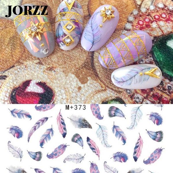 

50 pcs decorations tips nail art stickers colored feather water transfers nail sticker for ladies feather decals art, Black
