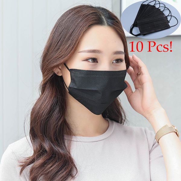 

10pcs/pack disposable non woven black face mask earloop anti-dust flu surgical masks respirator outdoor mouth kitchen hygiene