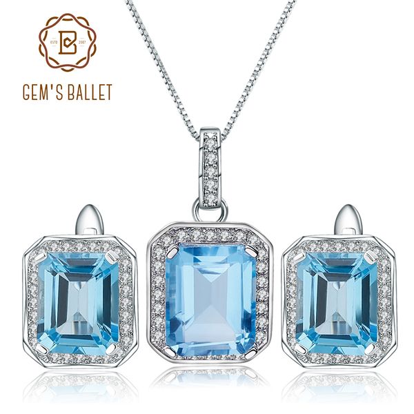

gem's ballet 12.69ct natural swiss blue z wedding jewelry set 925 sterling silver gemstone earrings ring set for women, Black