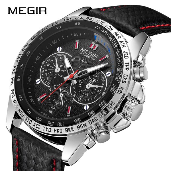 

megir men's watches quartz watch men fashion casual luminous waterproof clock relogio masculino 1010, Slivery;brown