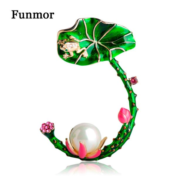Acheter Vente En Gros Feuilles De Lotus Vert Fleur Avec Forme De Grenouille Broches Vivid émail Simulé Perle Animal Chapeau Costume Costume