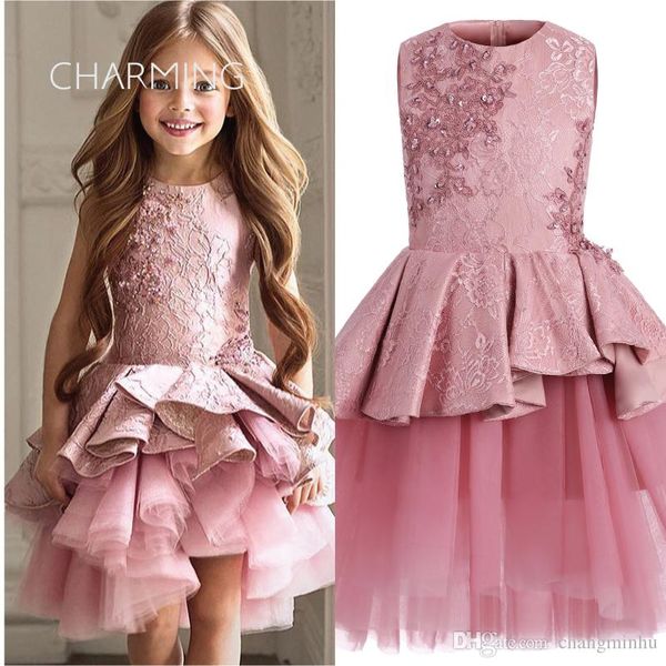 Rosa Brautkleider, Kinderkleid, Prinzessinnenkleid, Blumenmädchen-Hochzeitskleider, Kindergeburtstagskleid, flauschiger Rock