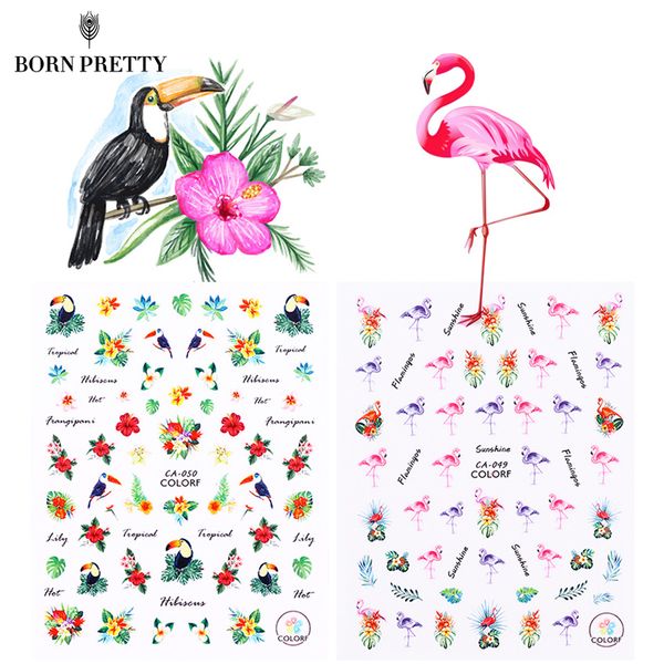 

flamingo nail stickers animal series water decal ocean cat plant paern 3d manicure sticker nail art decoration, Black