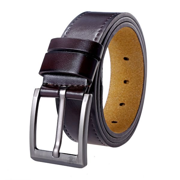 

vohio 2018 new personality leather step on the belt 3.5 wide male youth pin buckle belt casual brown extended 48 inches, Black;brown