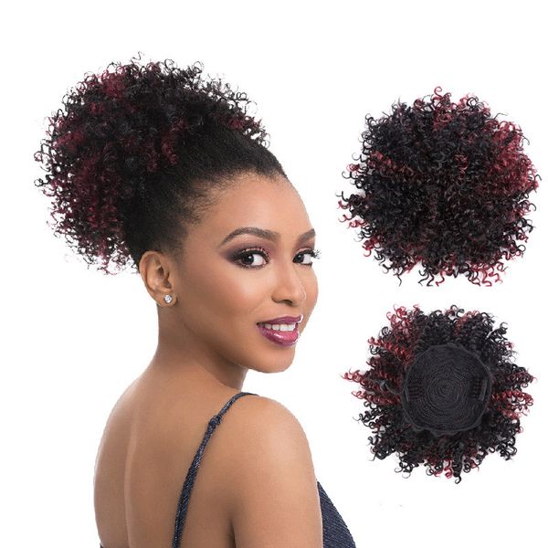 Mix Color Kinky Curl Chignons 8 Inch Heat Resistant Chignons Hair