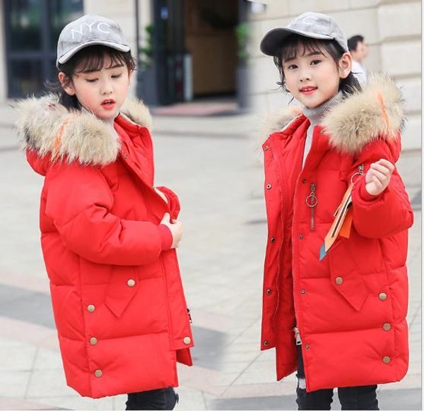 

winter girls cotton-padded outerwear & coats 2018 winter children warm clothes fashion multi colour fur collar jacket 5-14 y, Blue;gray