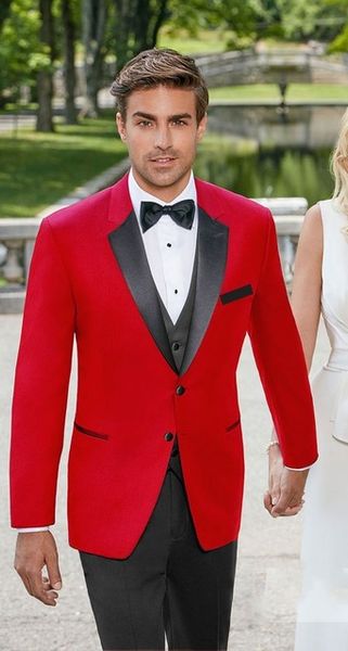 Hohe Qualität Bräutigam Smoking Zwei Knopf Rot Kerbe Revers Groomsmen Best Man Anzug Hochzeit Herren Anzüge (Jacke + Pants + Weste + Tie) J218