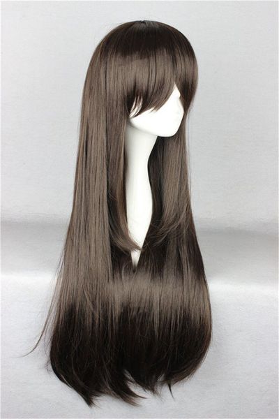 

noragami iki hiyori iki long straight dark brown cosplay wig for girls, Black;brown