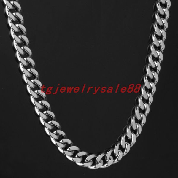

fashion 7mm wide polishing silver tone stainless steel curb cuban link chain necklace cool men's neck jewelry 16-40
