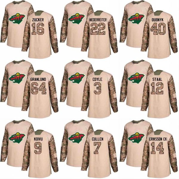 

2018 Camo Veterans Day 3 Charlie Coyle 7 Matt Cullen 64 Mikael Granlund 14 Joel Eriksson Ek Minnesota Wild Custom Hockey Jerseys