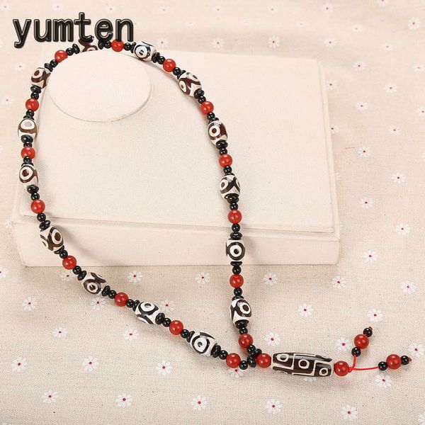

yumten religious necklace natural agate beaded chain power gem jewellery women buddhism bijoux geometric accessories red bead, Silver
