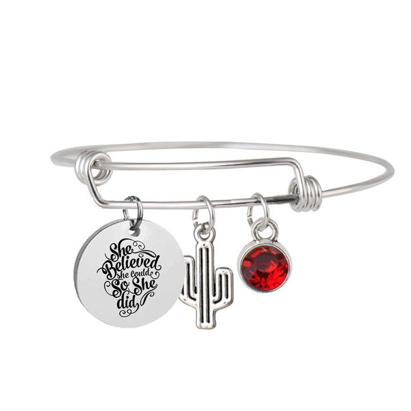 

personalized engrave silver charm bangle bracelet dog tag with birthstone expendable wire inspirational jewelry women men's gift 1449, Black