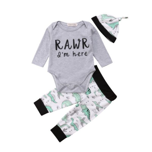 

newborn toddler kid baby boy clothes sets jumpsuit bodysuits pants hat cotton outfits clothing set baby boys 3-18m, White